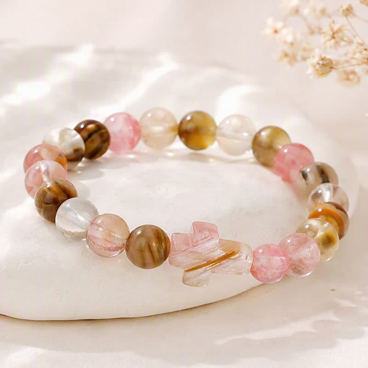 Bracciale Olivenorma con croce in pietre preziose naturali, design minimalista, simbolo di fede. - image 1