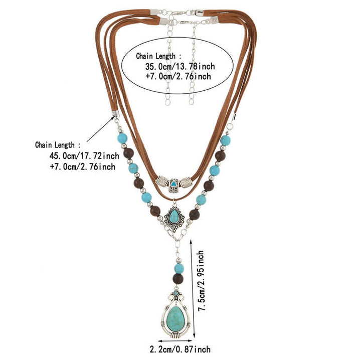 Collana a strati Olivenorma con turchese, design e simbolo di protezione spirituale. - image 13
