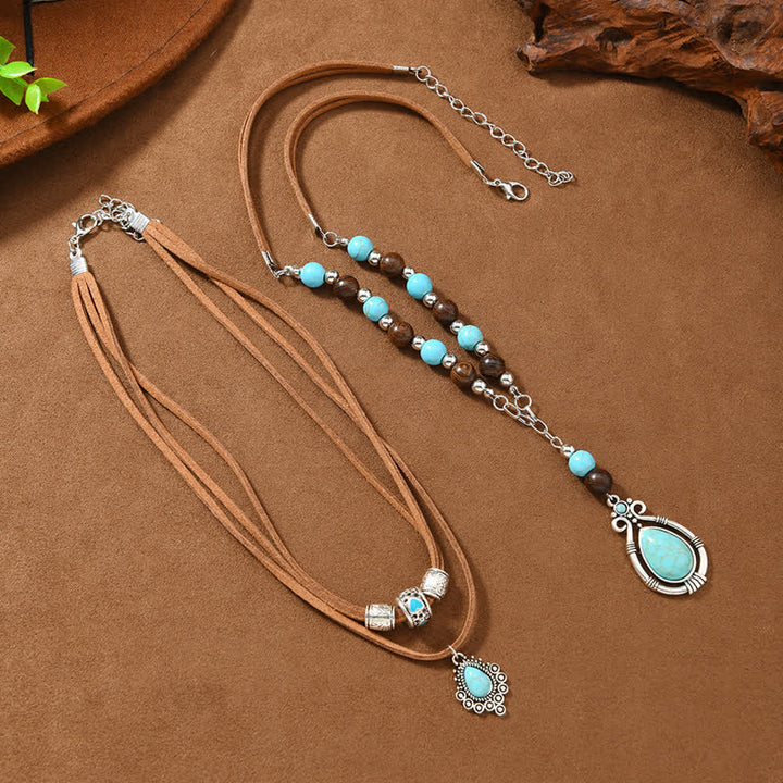 Collana a strati Olivenorma con turchese, design e simbolo di protezione spirituale. - image 6