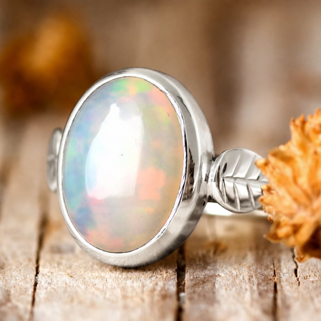 Anello da donna Olivenorma Boho con pietra opale e foglia - US 13 - image 0