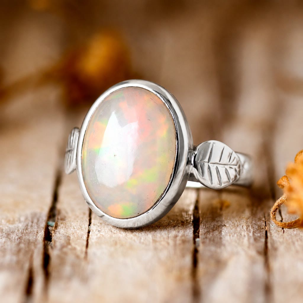 Anello da donna Olivenorma Boho con pietra opale e foglia - image 6