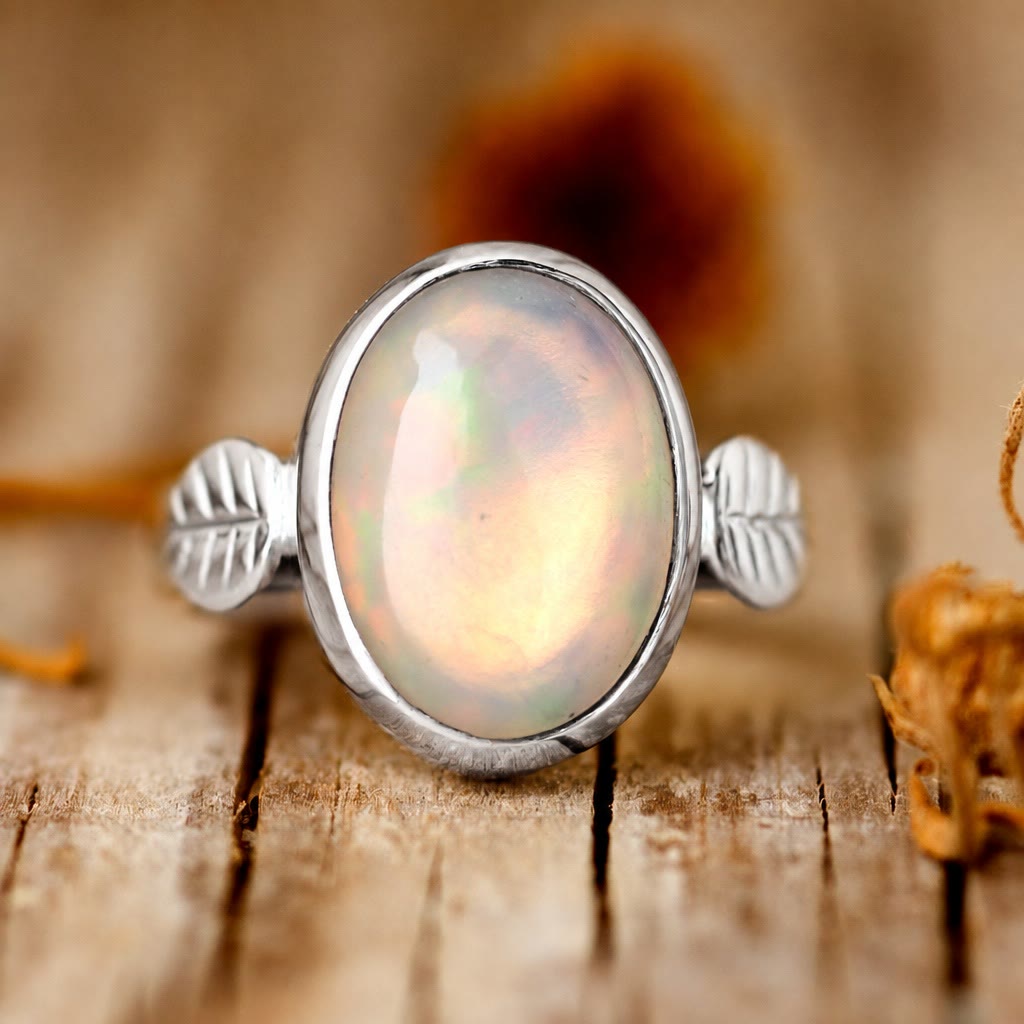 Anello da donna Olivenorma Boho con pietra opale e foglia - image 4