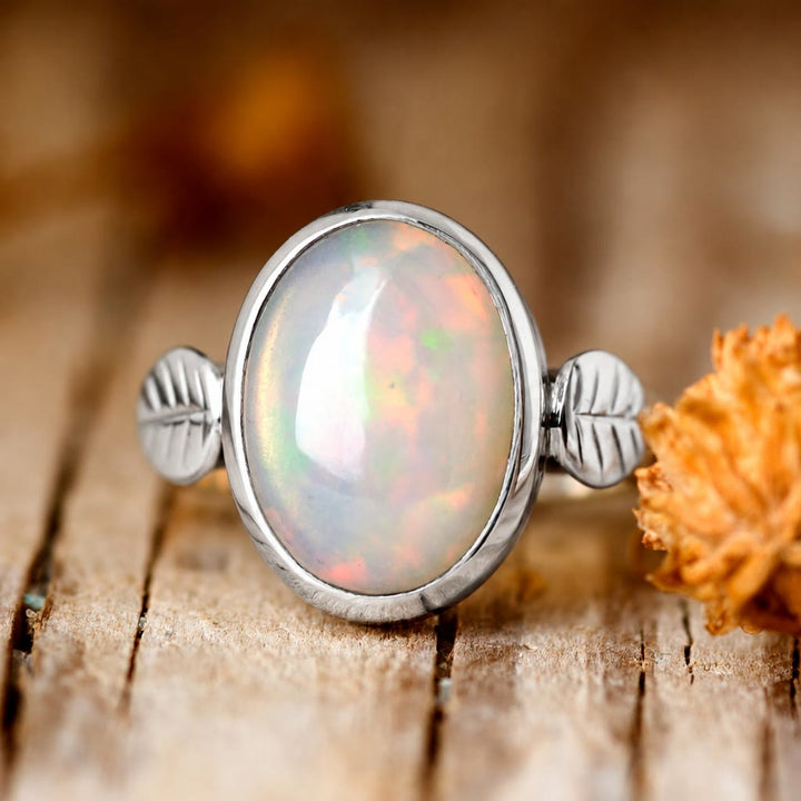 Anello da donna Olivenorma Boho con pietra opale e foglia - image 5