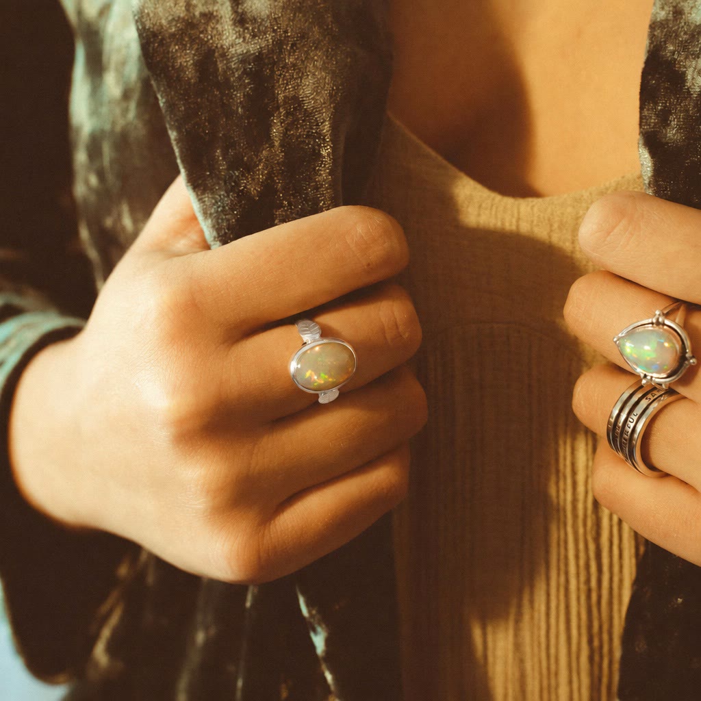 Anello da donna Olivenorma Boho con pietra opale e foglia - image 3