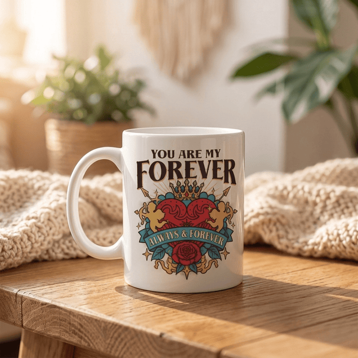 Tazza in ceramica Olivenorma con corona a forma di cuore e Cupido dell'amore eterno - image 1