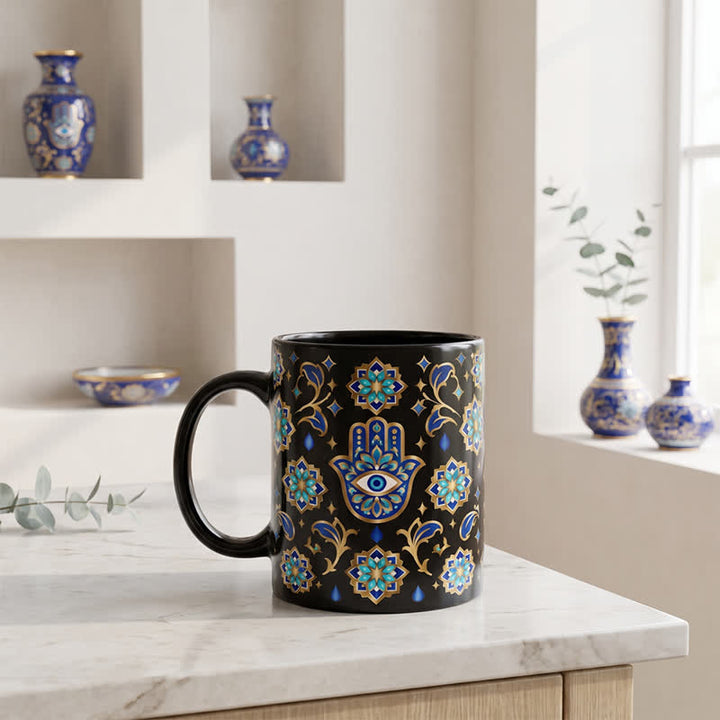 Tazza in ceramica con mano di Hamsa Olivenorma, simbolo di protezione e benedizione contro il malocchio. - image 6