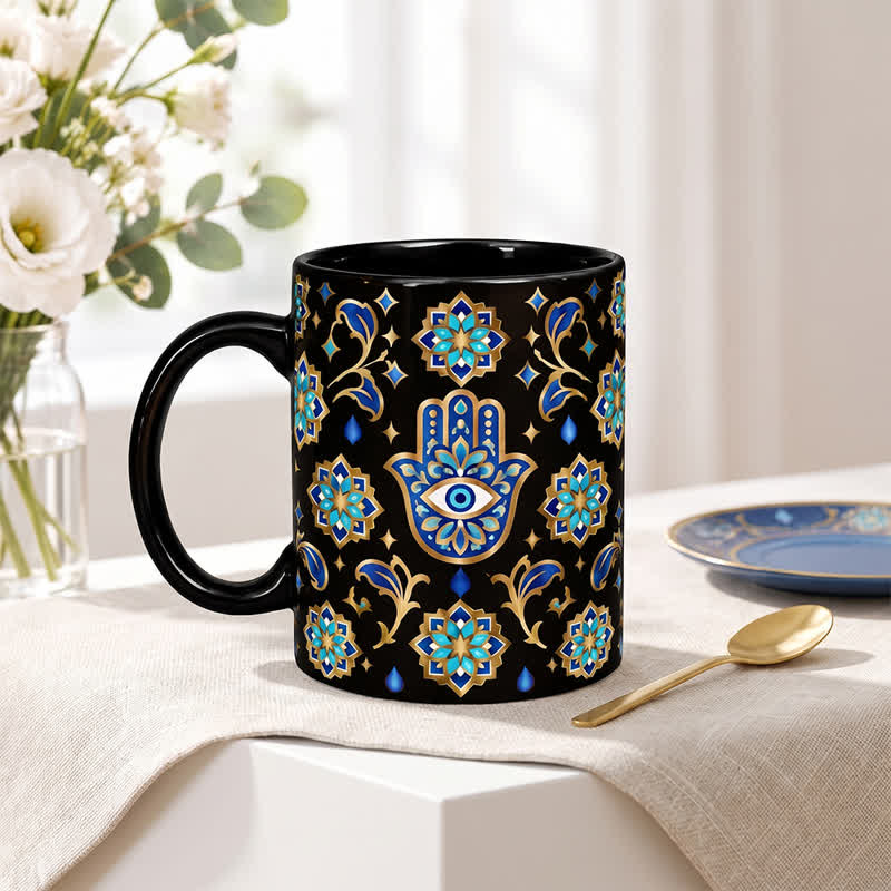 Tazza in ceramica con mano di Hamsa Olivenorma, simbolo di protezione e benedizione contro il malocchio. - image 8