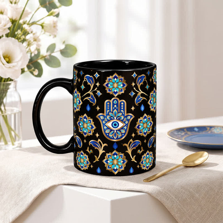 Tazza in ceramica con mano di Hamsa Olivenorma, simbolo di protezione e benedizione contro il malocchio. - image 8