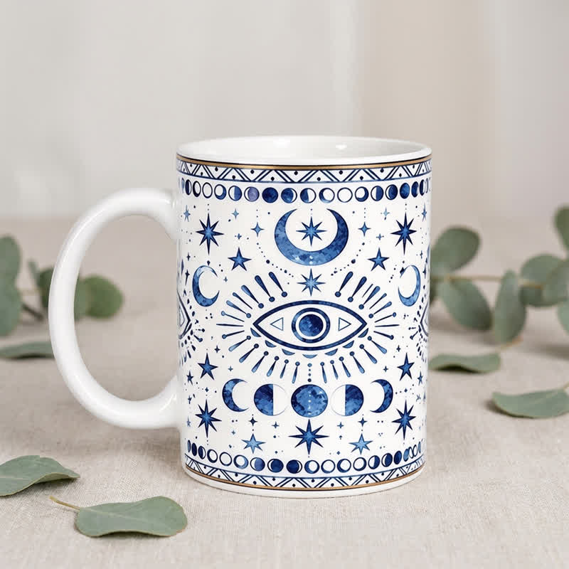 Tazza in ceramica Olivenorma con occhio celeste, fasi lunari e protezione stellare - image 8
