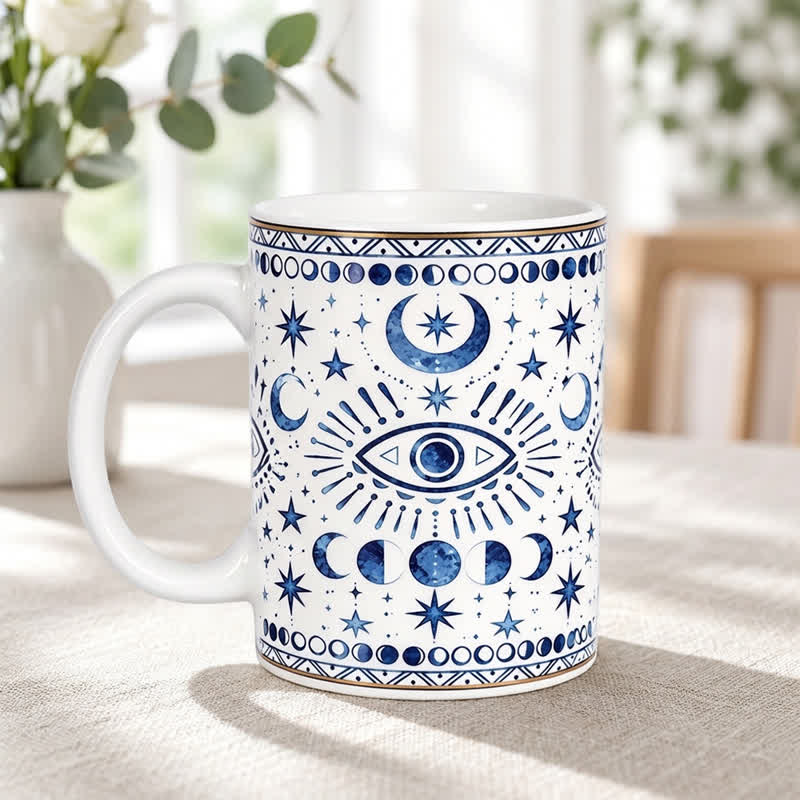 Tazza in ceramica Olivenorma con occhio celeste, fasi lunari e protezione stellare - image 6