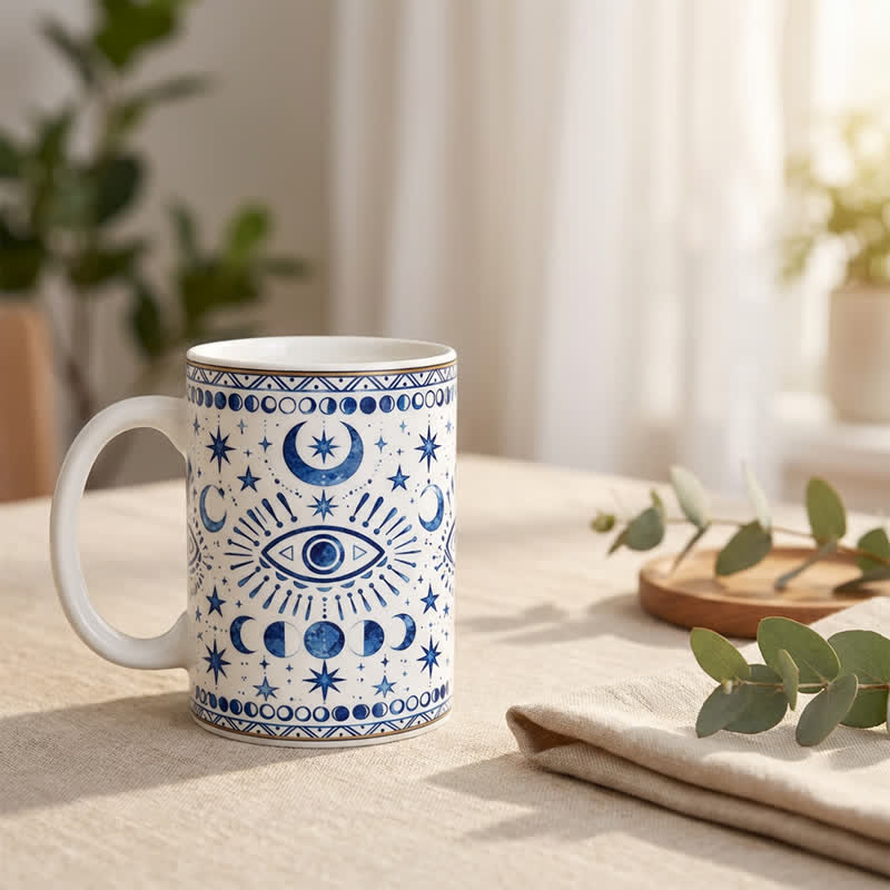 Tazza in ceramica Olivenorma con occhio celeste, fasi lunari e protezione stellare - image 7
