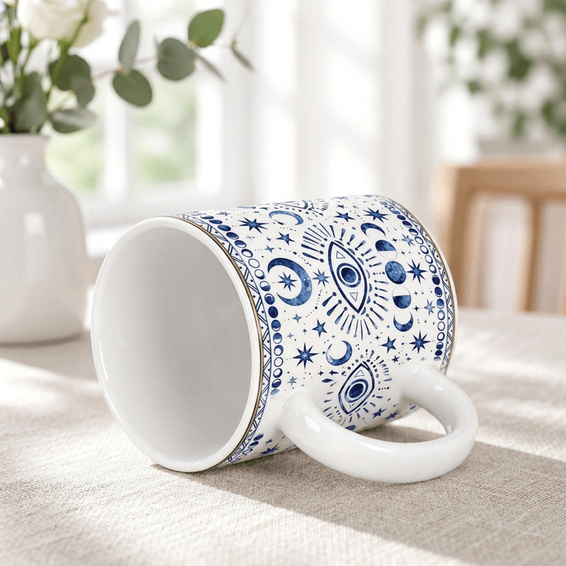 Tazza in ceramica Olivenorma con occhio celeste, fasi lunari e protezione stellare - image 9