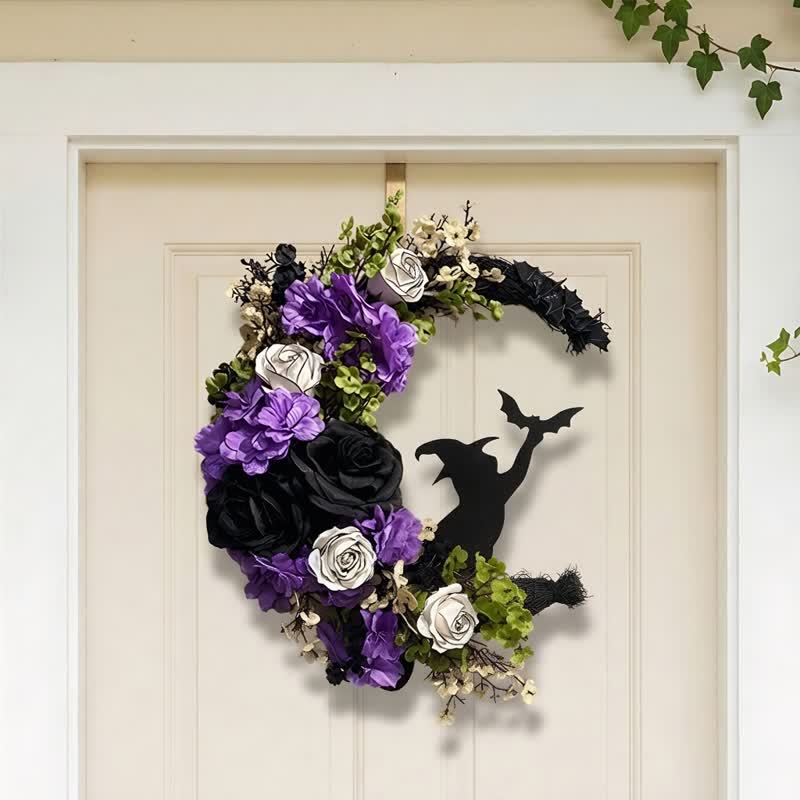Decorazione per la porta con fiori di seta e paglia Olivenorma, simbolo di strega per Halloween. - image 5