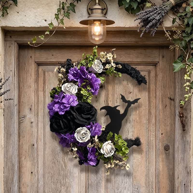 Decorazione per la porta con fiori di seta e paglia Olivenorma, simbolo di strega per Halloween. - image 3