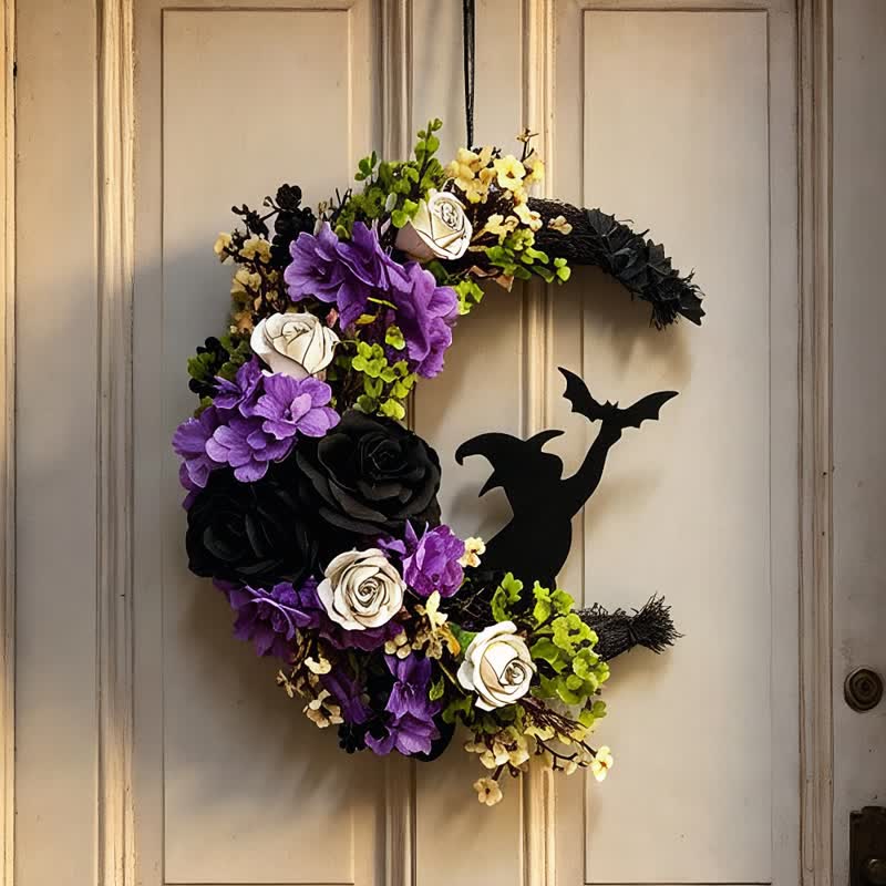 Decorazione per la porta con fiori di seta e paglia Olivenorma, simbolo di strega per Halloween. - Senza luce LED - image 0