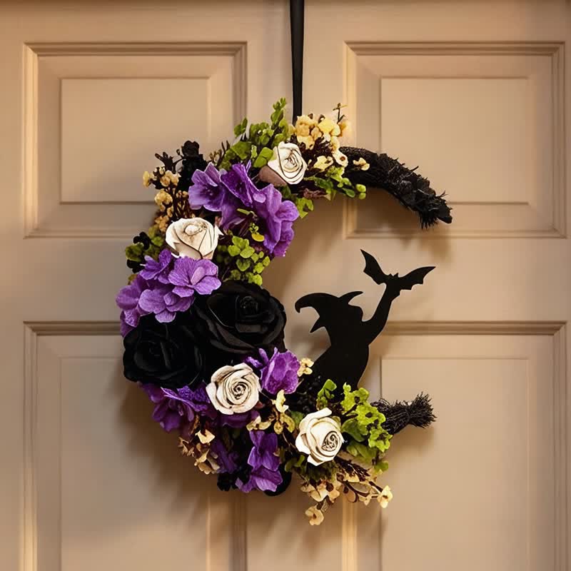 Decorazione per la porta con fiori di seta e paglia Olivenorma, simbolo di strega per Halloween. - image 1
