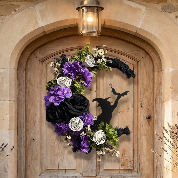 Decorazione per la porta con fiori di seta e paglia Olivenorma, simbolo di strega per Halloween. - image 2