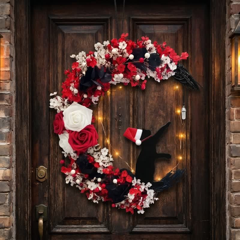 Olivenorma, paglia di schiuma plastica, flanella non tessuta, fiore di seta, simbolo gioioso e festivo, decorazione per porta - Con luce LED - image 1
