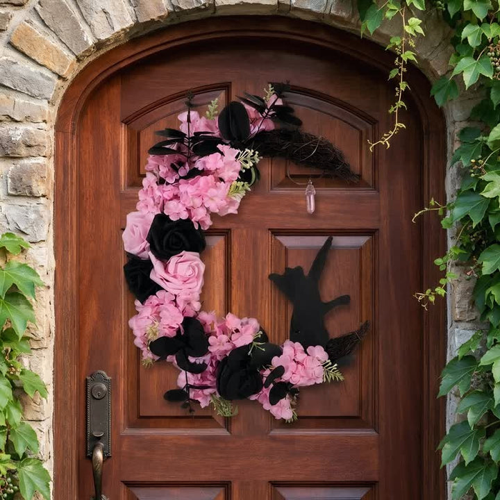 Olivenorma, sagoma in legno di rametti secchi in plastica, ghirlanda di gatti, simbolo di protezione misteriosa, decorazione per porta - Rosa - image 12