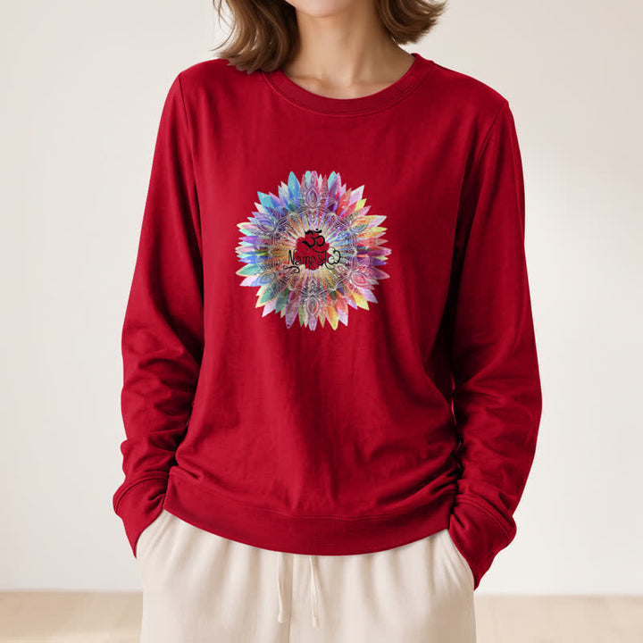 Camicia a maniche lunghe da donna Olivenorma in morbido cotone con stampa artistica Om Namaste Mandala arcobaleno. - image 32