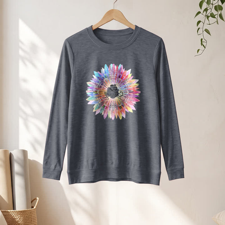 Camicia a maniche lunghe da donna Olivenorma in morbido cotone con stampa artistica Om Namaste Mandala arcobaleno. - image 13