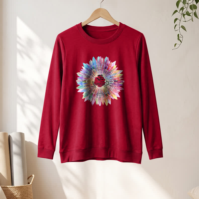 Camicia a maniche lunghe da donna Olivenorma in morbido cotone con stampa artistica Om Namaste Mandala arcobaleno. - image 31