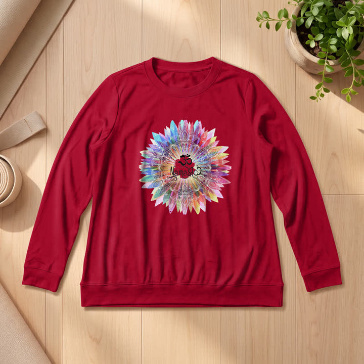 Camicia a maniche lunghe da donna Olivenorma in morbido cotone con stampa artistica Om Namaste Mandala arcobaleno. - Vino - 2XL - image 30