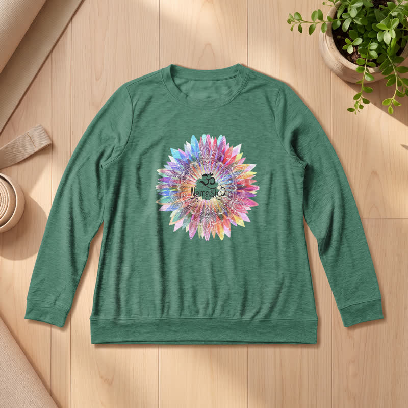Camicia a maniche lunghe da donna Olivenorma in morbido cotone con stampa artistica Om Namaste Mandala arcobaleno. - Verde Vintage - 2XL - image 21