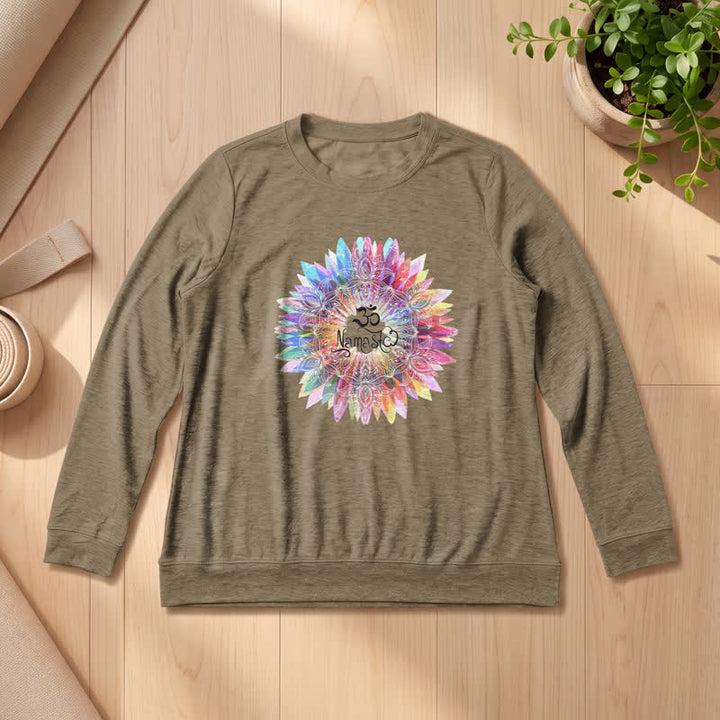 Camicia a maniche lunghe da donna Olivenorma in morbido cotone con stampa artistica Om Namaste Mandala arcobaleno. - Caffè - 2XL - image 24