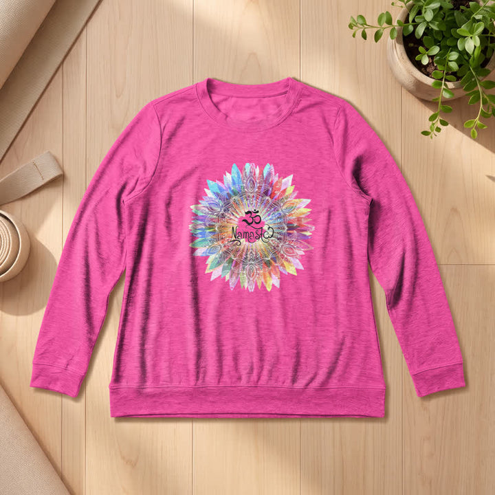 Camicia a maniche lunghe da donna Olivenorma in morbido cotone con stampa artistica Om Namaste Mandala arcobaleno. - Rosa - 2XL - image 18