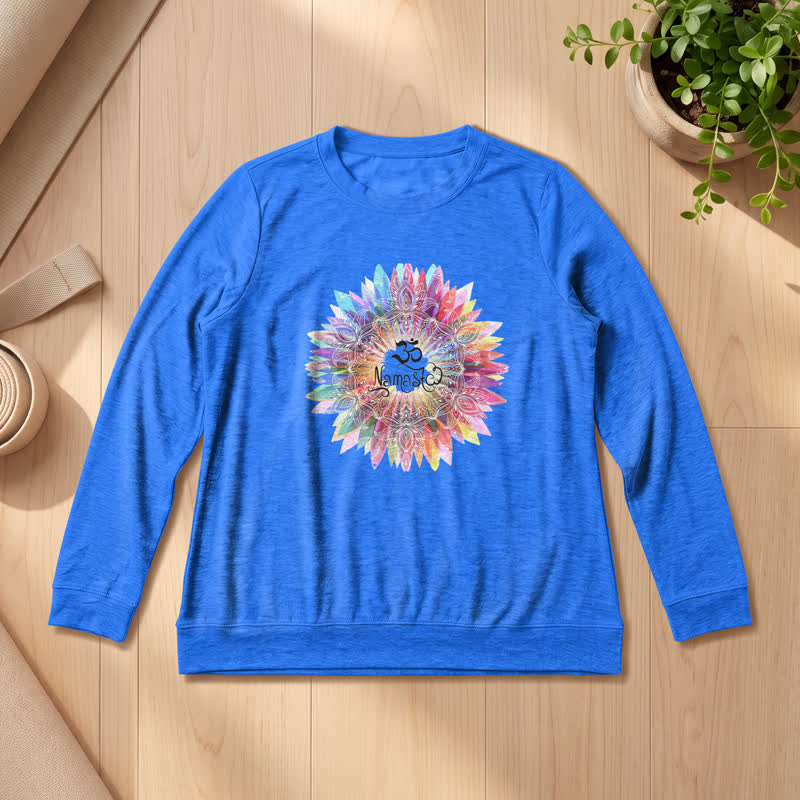 Camicia a maniche lunghe da donna Olivenorma in morbido cotone con stampa artistica Om Namaste Mandala arcobaleno. - Blu vintage - 2XL - image 15