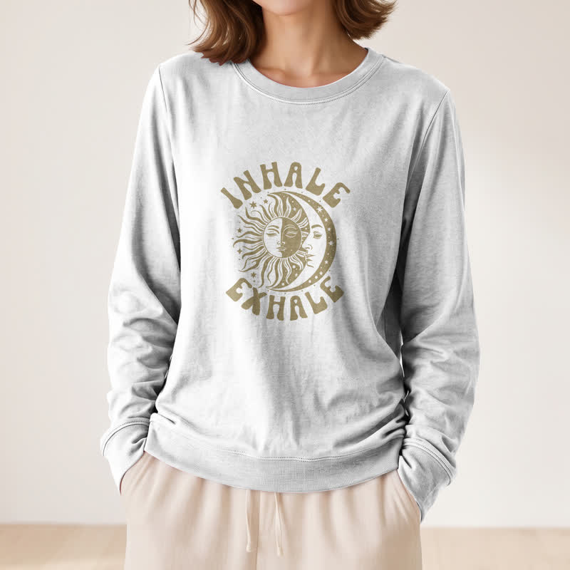 Camicia a maniche lunghe da donna Olivenorma in morbido misto cotone con stampa "Sole e Luna, inspira ed espira". - image 5