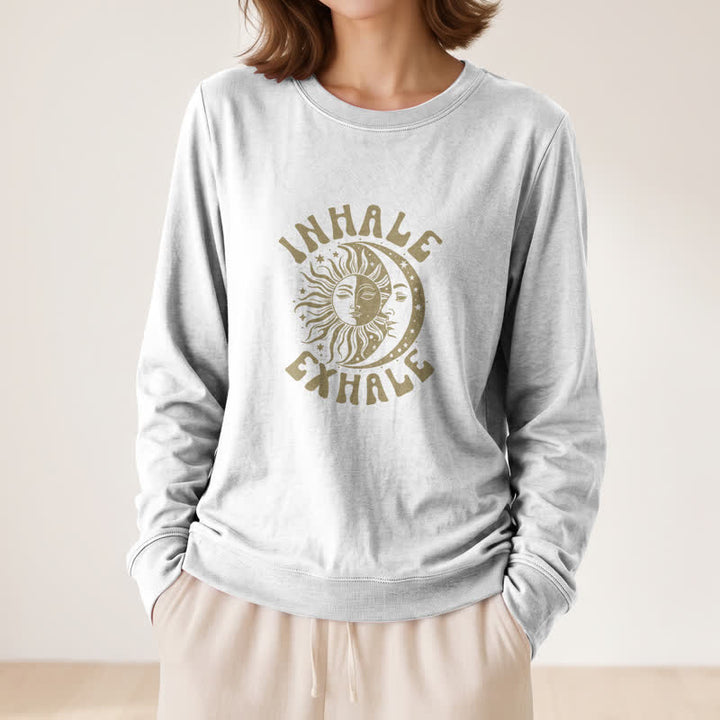 Camicia a maniche lunghe da donna Olivenorma in morbido misto cotone con stampa "Sole e Luna, inspira ed espira". - image 5