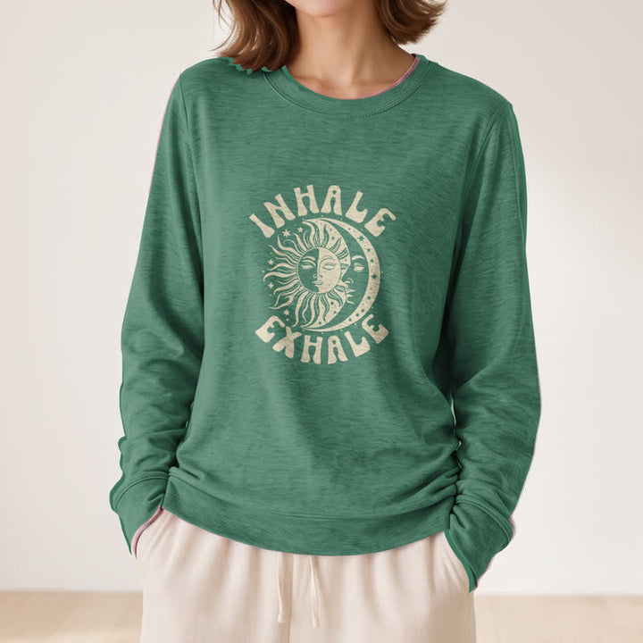 Camicia a maniche lunghe da donna Olivenorma in morbido misto cotone con stampa "Sole e Luna, inspira ed espira". - image 23