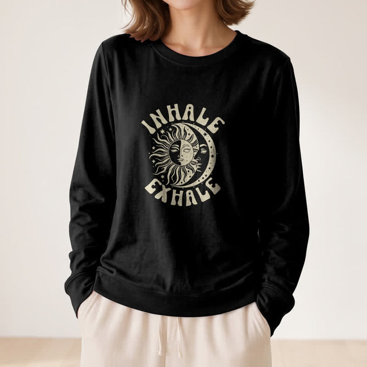 Camicia a maniche lunghe da donna Olivenorma in morbido misto cotone con stampa "Sole e Luna, inspira ed espira". - image 8