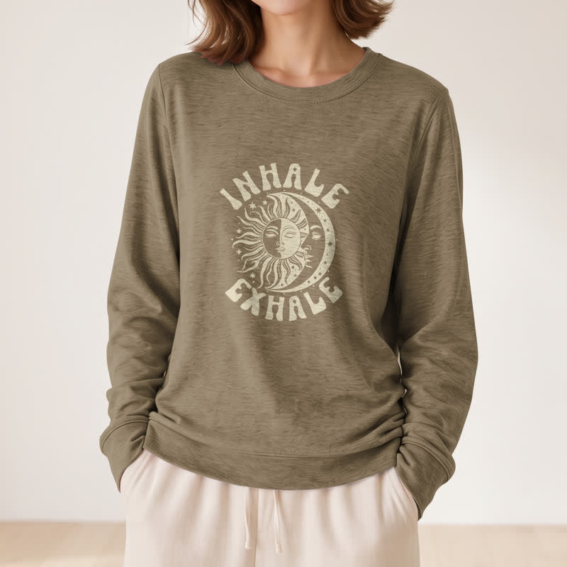 Camicia a maniche lunghe da donna Olivenorma in morbido misto cotone con stampa "Sole e Luna, inspira ed espira". - image 26