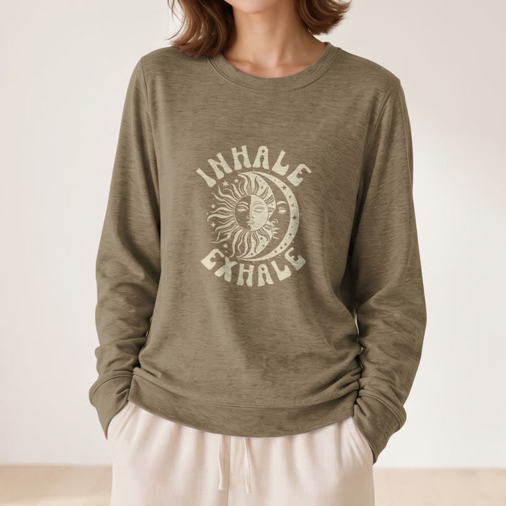 Camicia a maniche lunghe da donna Olivenorma in morbido misto cotone con stampa "Sole e Luna, inspira ed espira". - image 26