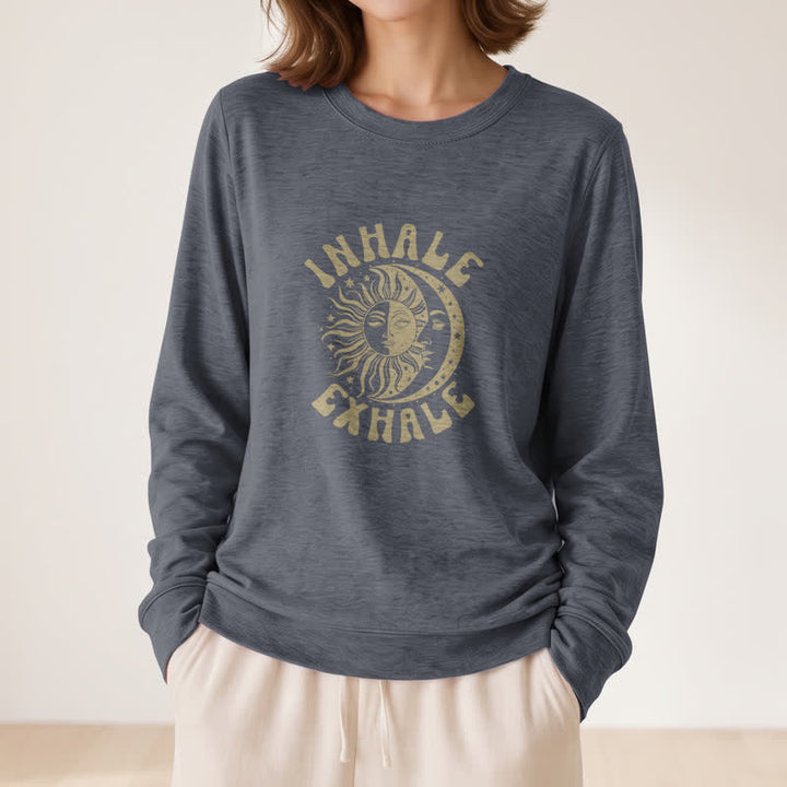 Camicia a maniche lunghe da donna Olivenorma in morbido misto cotone con stampa "Sole e Luna, inspira ed espira". - image 2