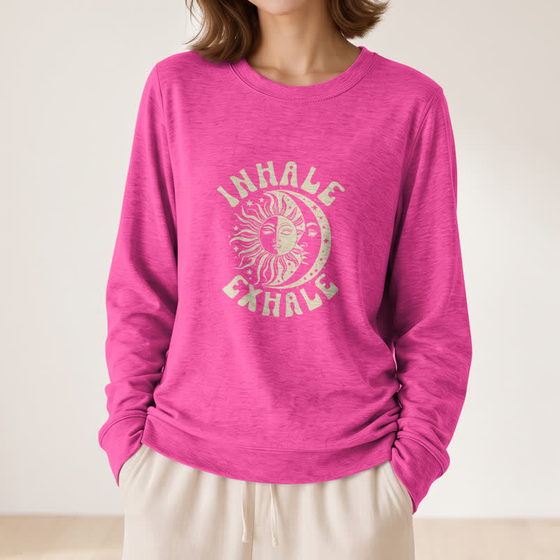 Camicia a maniche lunghe da donna Olivenorma in morbido misto cotone con stampa "Sole e Luna, inspira ed espira". - image 20