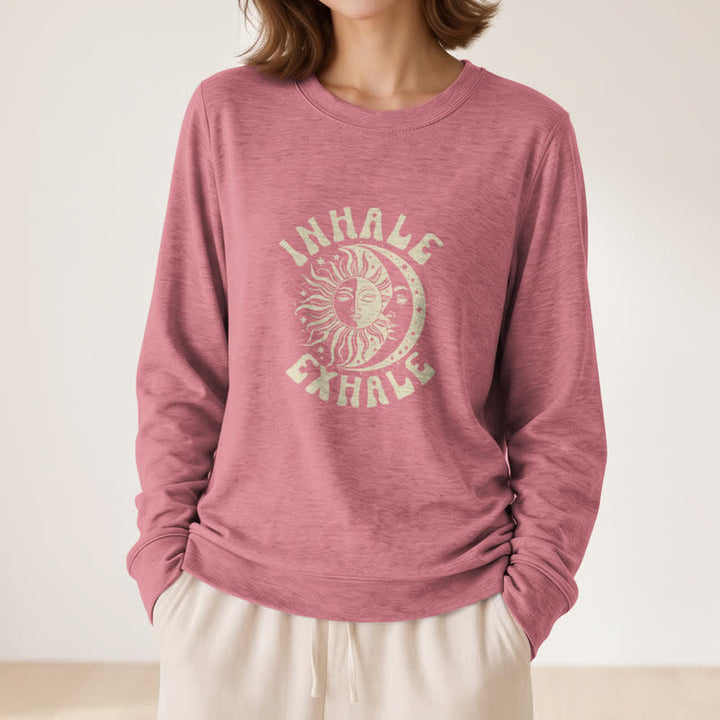 Camicia a maniche lunghe da donna Olivenorma in morbido misto cotone con stampa "Sole e Luna, inspira ed espira". - image 11