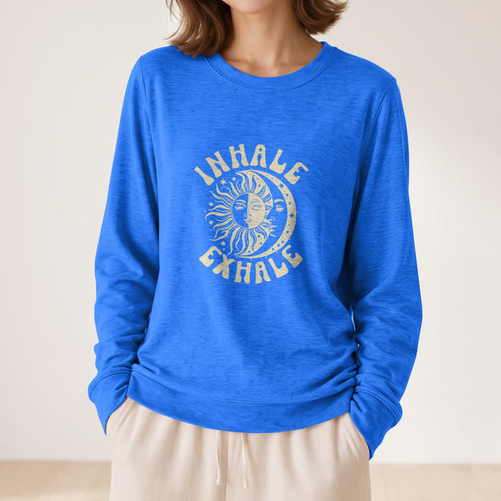 Camicia a maniche lunghe da donna Olivenorma in morbido misto cotone con stampa "Sole e Luna, inspira ed espira". - image 17
