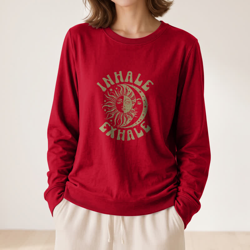 Camicia a maniche lunghe da donna Olivenorma in morbido misto cotone con stampa "Sole e Luna, inspira ed espira". - image 32