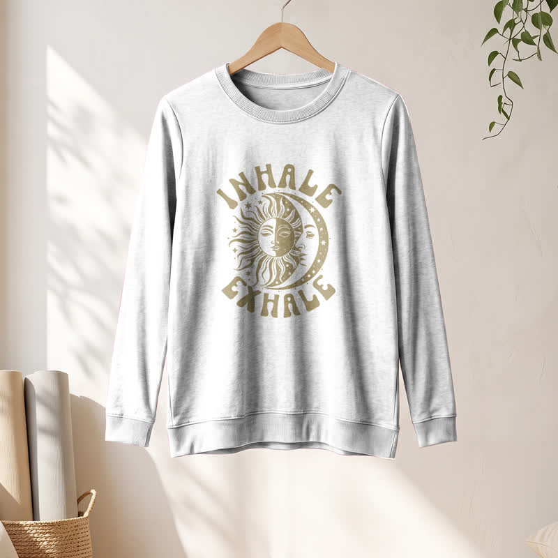 Camicia a maniche lunghe da donna Olivenorma in morbido misto cotone con stampa "Sole e Luna, inspira ed espira". - image 4