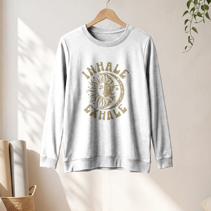 Camicia a maniche lunghe da donna Olivenorma in morbido misto cotone con stampa "Sole e Luna, inspira ed espira". - image 4