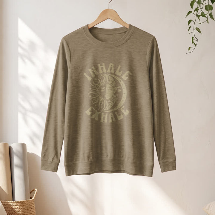 Camicia a maniche lunghe da donna Olivenorma in morbido misto cotone con stampa "Sole e Luna, inspira ed espira". - image 25