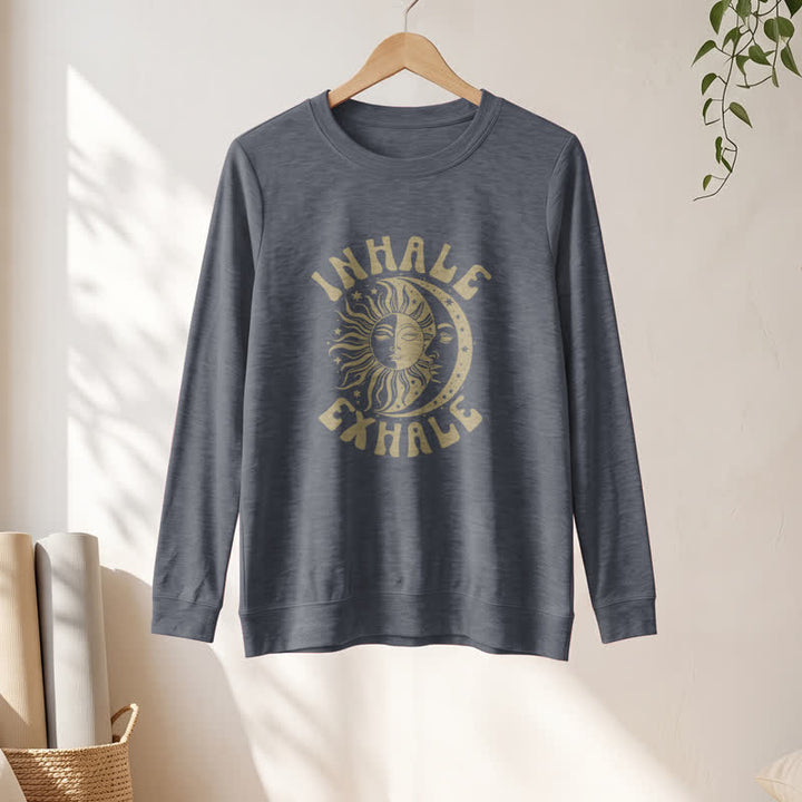 Camicia a maniche lunghe da donna Olivenorma in morbido misto cotone con stampa "Sole e Luna, inspira ed espira". - image 1