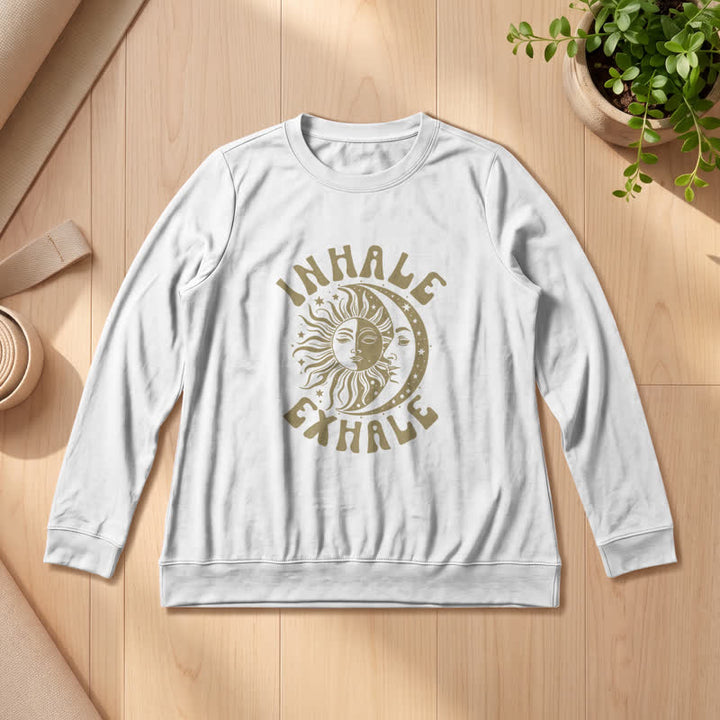 Camicia a maniche lunghe da donna Olivenorma in morbido misto cotone con stampa "Sole e Luna, inspira ed espira". - Bianco - 2XL - image 3