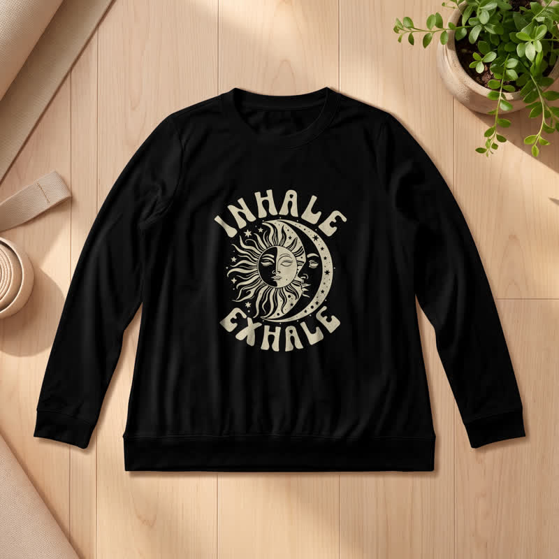 Camicia a maniche lunghe da donna Olivenorma in morbido misto cotone con stampa "Sole e Luna, inspira ed espira". - Nero - 2XL - image 6