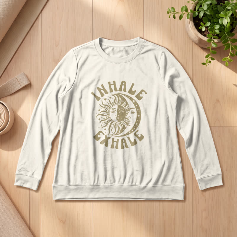 Camicia a maniche lunghe da donna Olivenorma in morbido misto cotone con stampa "Sole e Luna, inspira ed espira". - Colore sabbia - 2XL - image 12