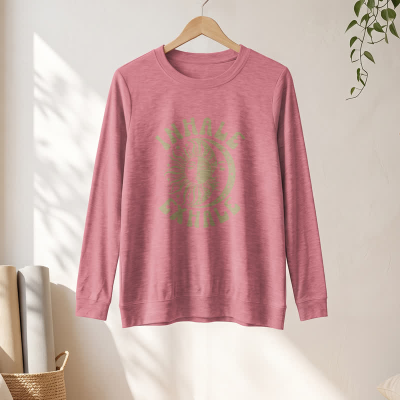 Camicia a maniche lunghe da donna Olivenorma in morbido misto cotone con stampa "Sole e Luna, inspira ed espira". - image 10
